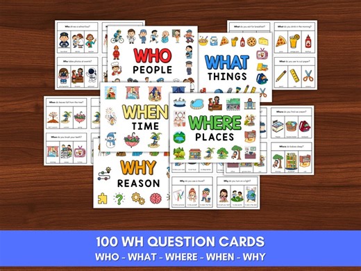 100 WH Question Cards: Speech Therapy Who, What, Where, When, Why Language Development - Etsy