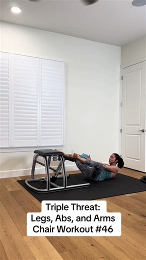 Triple Threat on the Chair! 🔥 This Pilates workout targets arms, abs, and legs for a full-body challenge using the chair. ✨ Try it FREE for 7 days and unlock 1,000 workouts on the reformer, chair, tower, mat & more! #pilates #aprilplankpilates #wundachair #pilateschair