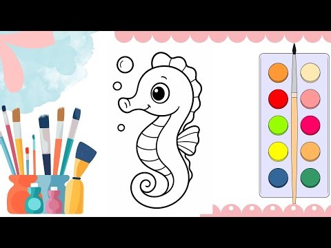 How to Draw and Color a Cute Seahorse 🐠 Easy Drawing for Kids