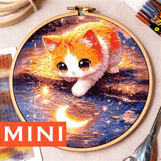 Mini Moon Cat Cross Stitch Pattern | Glowing Kitten Embroidery Design (PDF Download) - Etsy