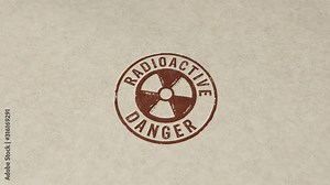 Radioactive danger symbol stamp and hand stamping impact animation. Atomic energy warning, radiation alert and nuclear power hazard 3D rendered concept.