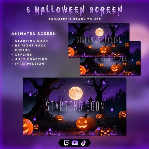 Halloween Stream Screens Pack, Starting Soon Screen, Be Right Back Screen, Stream Ending Screen, Twitch Overlay, OBS Graphics - Etsy