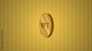 Nft rotating coin 4k 3d animation future virtual trading market backdrop
