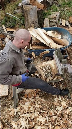 Debarking ash bowl blanks with a bevel-up drawknife. #woodworking #wood #drawknife