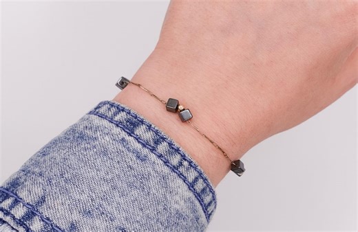 Delicate 14k Gold Filled Hematite Beaded Bracelet - Etsy