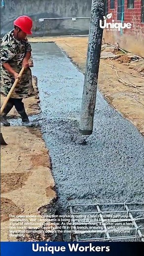 Groundwork Progress: Pouring and Smoothing Concrete over Reinforced Steel Rebar