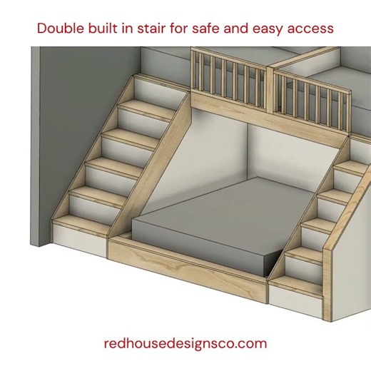 Triple Bunk Bed with Twin Upper Bunks & King Bed | Design #196