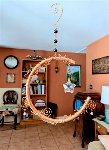 Copper Crescent Moon Sculpture Hanging Garden Decoration Art Crystal Black Glass Sun Catcher - Etsy