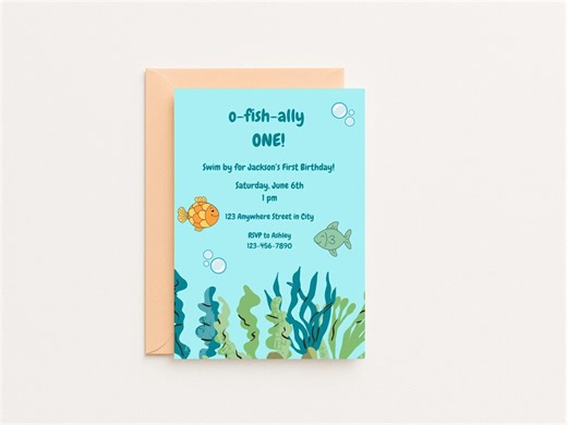Fish First Birthday Invitation 5x7 (digital Download & Editable) - Etsy