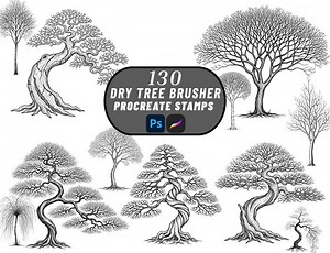 130 Dry Tree Procreate Brushes: Leafless Tree Stamp Brush Set (digital Download) - Etsy