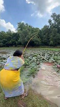 Village grandmothers catching big monster fish in forests pond #bass #fish #villagelife #hookfishing