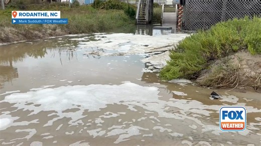 Ocean overwash continues to be a threat along the U.S. East Coast as Hurricane Erin produces rough waves; the area is under a high surf advisory. #NorthCarolina #hurricane #hurricaneerin #waves #beaches #FoxWeather | FOX Weather