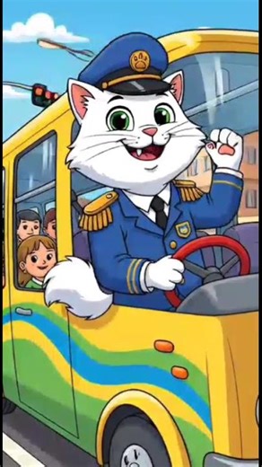 Funny White Cat Driving a Bus | #CatLovers#CatAnimation #BusDriverCat #FluffyCat