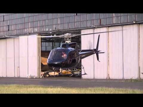 AS350 helicopter takeoff, low pass and sunset landing
