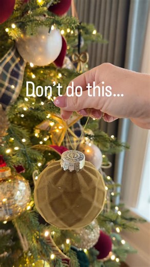 Quick tip for an elevated tree: ditch the strings and use ribbon instead. 3/8-inch velvet ribbon is my go-to, it adds the perfect hint of classic elegance. Now tag a friend who needs to know this simple tree upgrade! | Jenna Kate At Home
