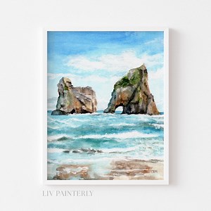 Wharariki Beach Archway Islands Nelson New Zealand Wall Art Watercolor Landscape - Etsy UK