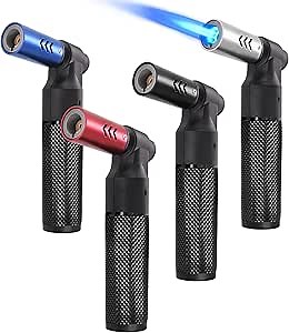 Luxgaze 4 Pack Butane Torch Lighters Refillable Jet Flame Portable Butane Torch Mini Refillable Windproof Lighters for Camping Baking Culinary Soldering Cooking Welding BBQ Grill(Gas not Included)