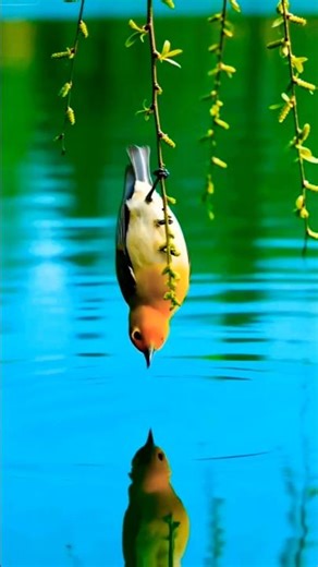 Nature's Perfect Reflection! 🐦✨ #Shorts #Nature #birds