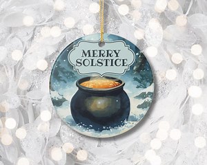 Merry Solstice Ornament, Yule Witch Gift for Pagan Holiday, Witch Cauldron, Wiccan Winter Solstice Gift, Sabbat, Witchy Stuff - Etsy