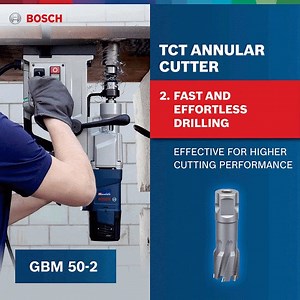 Bosch TCT Annular Cutter, GBM 50-2 has a highly sharp tip for fast, precise and effortless drilling. Find out more about this universal Carbide Cutter at https://bit.ly/35b7JnJ #Bosch #BoschMY #BoschPowerTools #BoschAccessories #BoschHeavyDuty | Bosch Professional Power Tools and Accessories