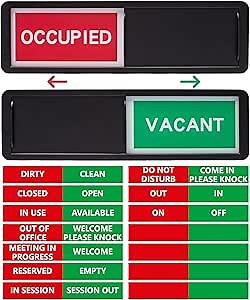 Vacant Occupied Door Sign – Letters Custom Privacy Signs, Reserved Empty/Do Not Disturb/Out of Office/In Use/Clean Dirty/Meeting in Progress Door Sign for Office, Bathroom, Home