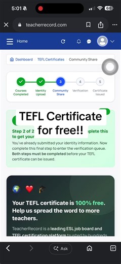 TEFL CERTIFICATION FOR FREE! My way toward getting my TEFL Certification. Finding accessible, high-quality professional development can be tough, but TeacherRecord.com is making it possible for educators to level up their skills without the financial barrier. #Esl #teacherrecord #tefl