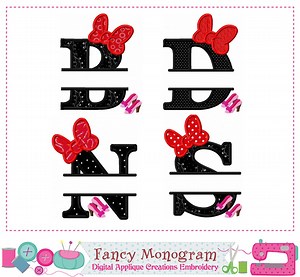Minnie Bow Monograms - Split Design for Alphabet Applique Machine Embroidery Fonts -2412W - Etsy