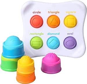 Fat Brain Toys Dimpl Duo Bundle - Silicone Popper Toy and Baby Stacking Cups Set