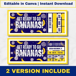 Blank Banana Baseball Ticket Template | Customized Ticket | Digital Download for Printing | Editable in Canva - Etsy