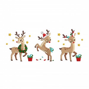 Christmas Reindeer Embroidery Design – Cute Reindeer With Gift, Santa Hat, Wreath | Holiday Machine Embroidery File for Sweatshirts & Gifts - Etsy