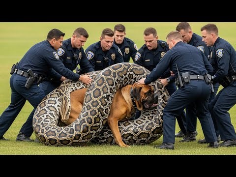 Brave rescue team fights giant python to rescue innocent pitbull