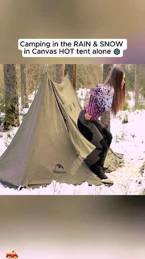 55K views · 936 reactions | Camping in the RAIN & SNOW in Canvas HOT tent alone ❄️ Cooking in the woods. #campingtent #camping #solocamping #survival #girlcamping #outdoors #snow #asmr #relax #camp #campinglife #rain #snowcamping #luxurycamping #luxurytent | Nomadnes Adventures | Facebook
