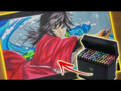 HOW I USE ALCOHOL MARKERS For Anime Drawings (Giyu Tomioka Drawing)