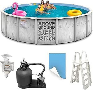 Hollowell Industries - Manufacturers of Doughboy Pools, 18 Foot x 52 Inch Steel Wall Pool Kit - Above Ground Pool with Liner, Sand Filter, Pump, and Skimmer - Made in USA