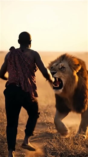 AI Lion Chasing Man in the Savannah 🌍🔥