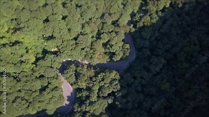 aerial smugglers notch road vermont car and motocycles on winding path