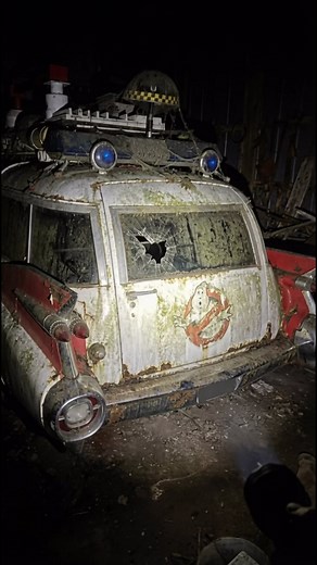 Some legends never die… they just wait in the dark 🔦 Should i keep exploring this place?🤔 #ghostbusters #ecto1 #barnfind #nostalgiafeels #lostandfound