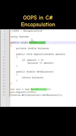 Learn Encapsulation in C# with real bank account example. #csharp #oops #encapsulation #dotnet.