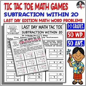 Last Day Math Game Tic Tac Toe Subtraction Word Problems Within 20 - Start Smart