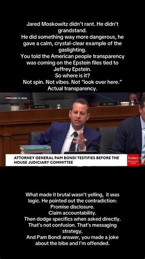 Congressman Jared Moskowitz exposed the most blatant gaslighting yet over the Epstein files. #EpsteinFiles #JaredMoskowitz #PamBondi #Accountability #Congress