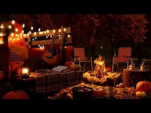 AUTUMN NIGHT BONFIRE AMBIENCE | Crackling Fire, Crickets, Rustling Through Leaves