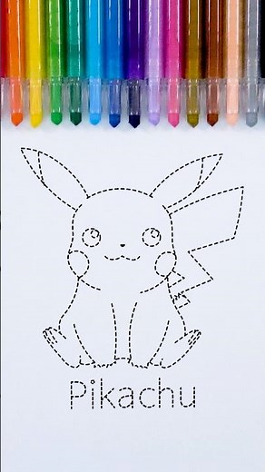 Sitting Pikachu🐭💛Dotted Line Drawing and Coloring | 앉아있는 피카츄 캐릭터 점선 그림 그리고 색칠하기 #howtodrawpikachu