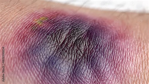 Close Up of A Weeping Leg Wound with Discoloration Showing Bruising and Inflammation and Light Skin Tone in A Health