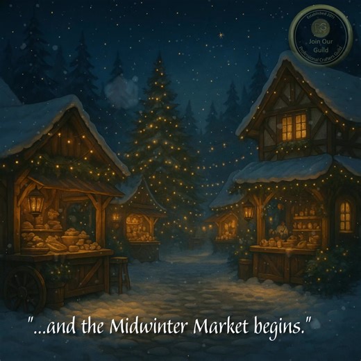 ✨ THE MYTHIC MIDWINTER MARKET IS OPEN ✨ ❄️ The gates are open. Step inside… ❄️ As the first winter frost settles across the realms, the lanterns of the Mythic Midwinter Market begin to glow once more. A lone crow cuts through the snow-dusted archway, a whisper of wings and wonder beckoning you forward— —because today, the Market wakes. Beyond the gate you’ll find warm windows lit with handmade treasures, dragons stirring up the cocoa, snowmen wandering off without permission, and a circle of ext