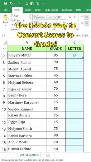The Fastest Way to Convert Scores to Grades (A, B, C...) #excel #dataextractor #exceltips #shorts