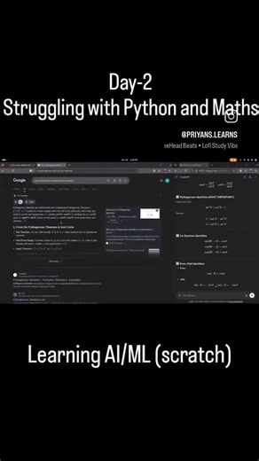 Day-2 Struggling with Python and Maths.. 28 Dec 2025 #aiml #study #timelapse #python #engineering