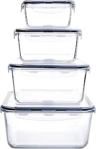 Extra Large Glass Storage Containers with Lids, Set-8-Piece Lunch Containers, Ideal for Storing Food, Vegetables, Fruits, Baking Cake & lot of other Tasty Food (Square)