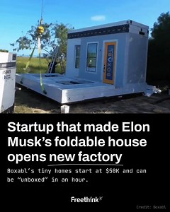 Billionaire Tesla CEO Elon Musk owns a $50,000 foldable house built by Las Vegas startup Boxabl. Boxabl’s tiny homes start at $50K and can be “unboxed” in an hour. ➡️ https://www.freethink.com/society/foldable-house | Freethink