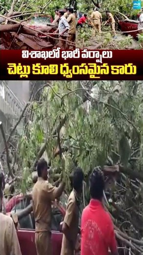 Heavy Rains in Visakhapatnam | Car Damaged by Falling Trees | AP Rains | Sakshi TV