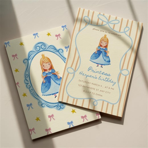 Whimsical Princess Birthday Invitation Princess Theme Party Invite Girls Editable Canva Printable Template - Etsy